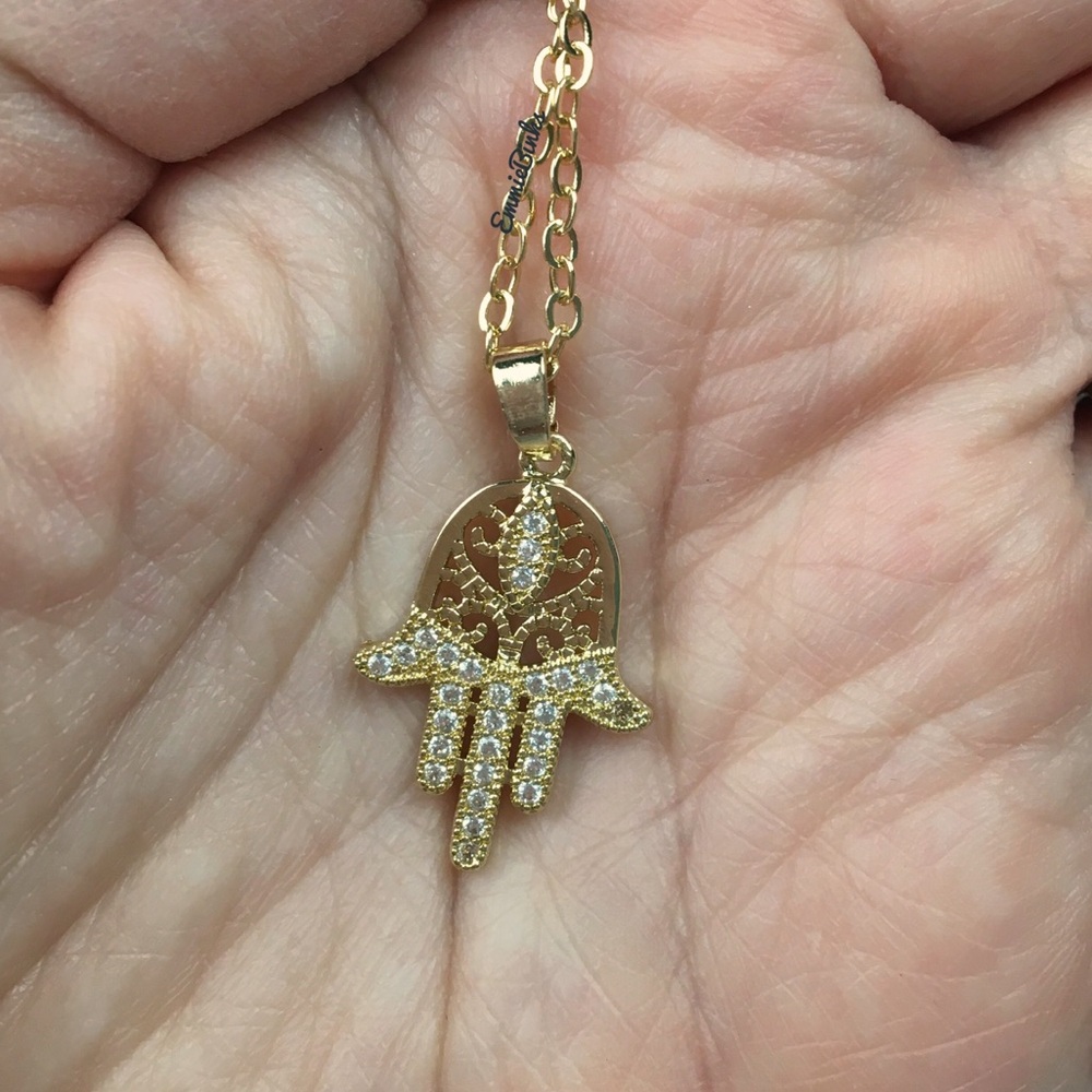 New Turkish Hamsa Hand Gold Plated Protection Pendant Charm Necklace - Picture 12 of 15